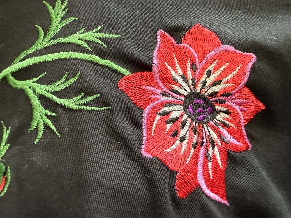 Bob Mackie Wearable Art Floral Embroidered Suit:  Black Long Sleeve Shirt Jacket